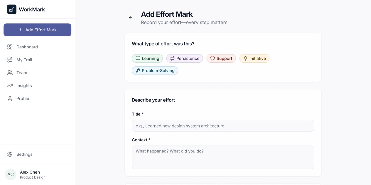 WorkMark contribution evidence timeline
