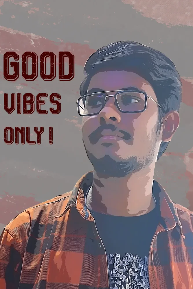 Colourful illustrated portrait with Good Vibes Only lettering