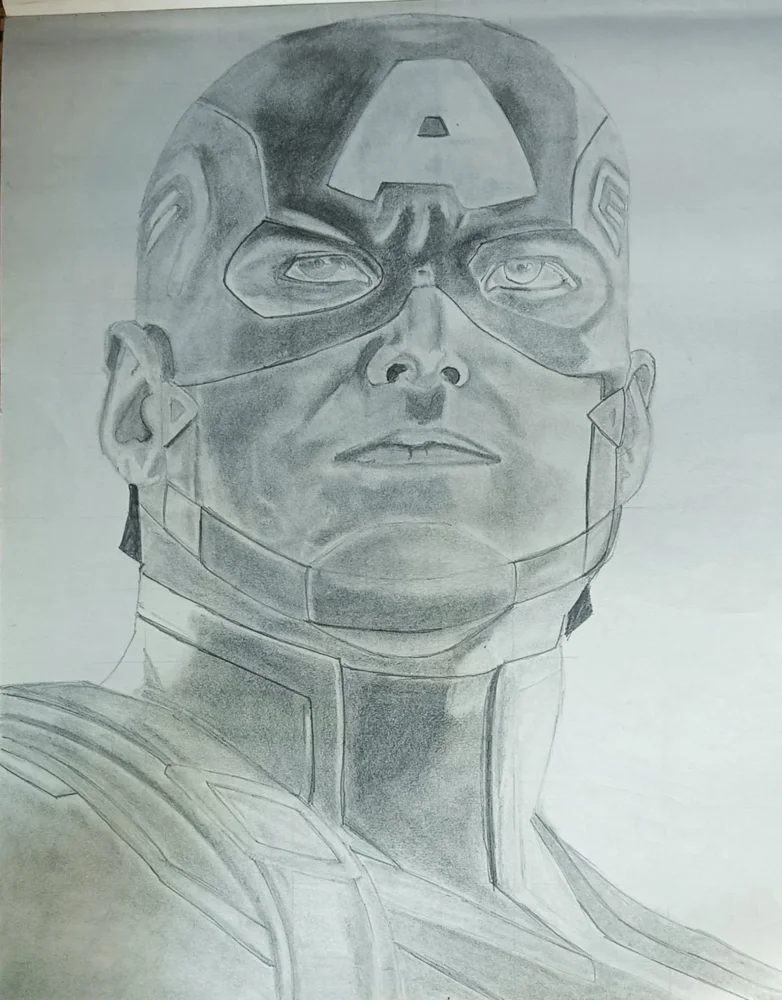 Pencil sketch of a masked superhero