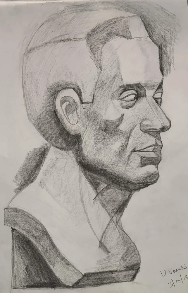 Graphite portrait in three-quarter view