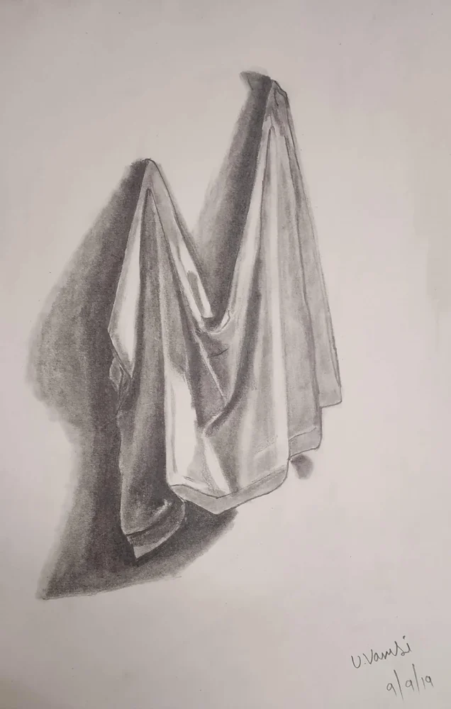 Pencil drawing of folded and draped fabric