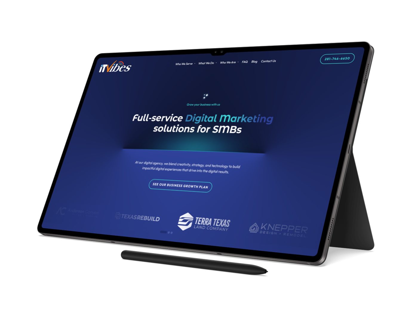 IT Vibes digital marketing website on a tablet