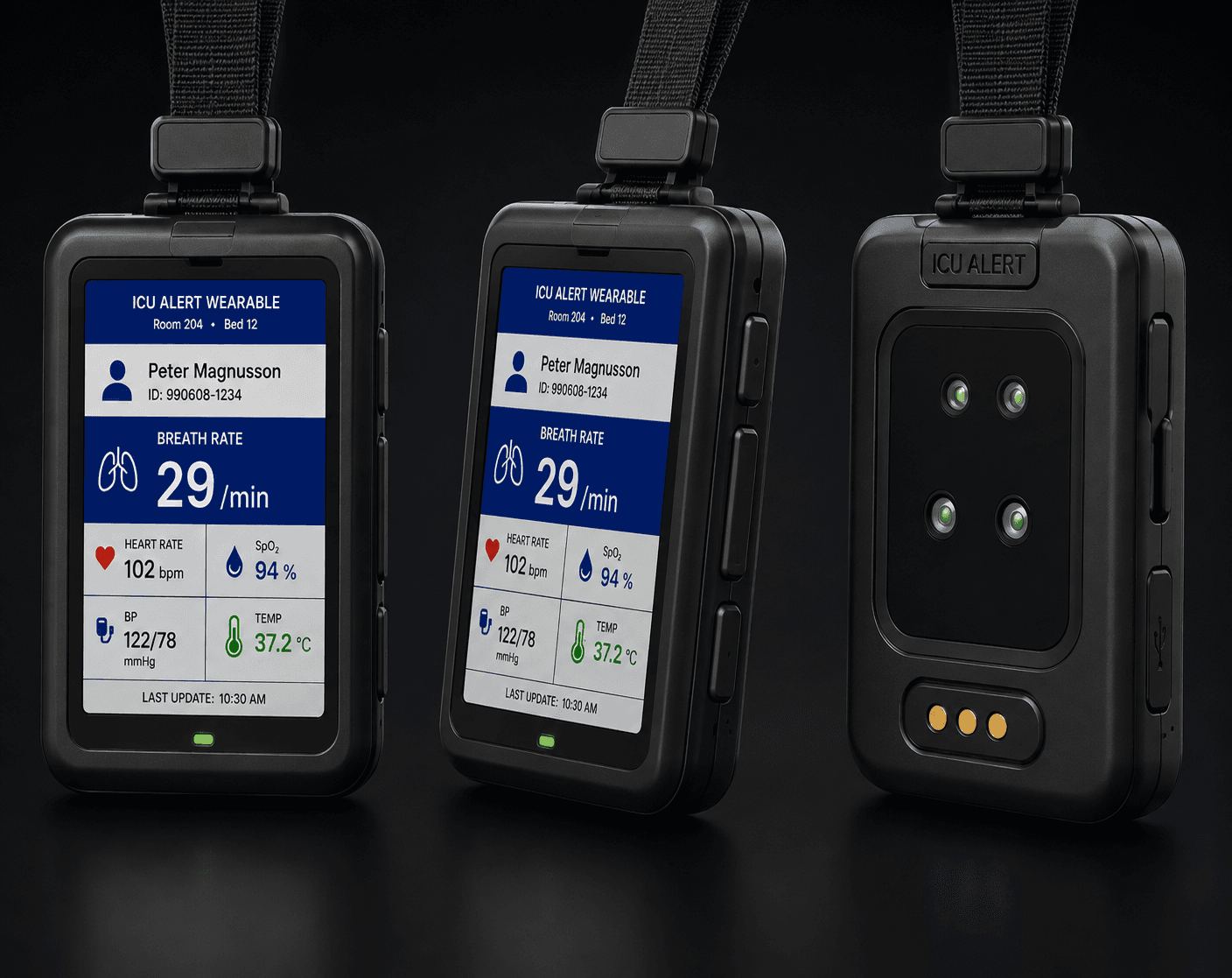 SenseWell wearable clinical alert badge concept
